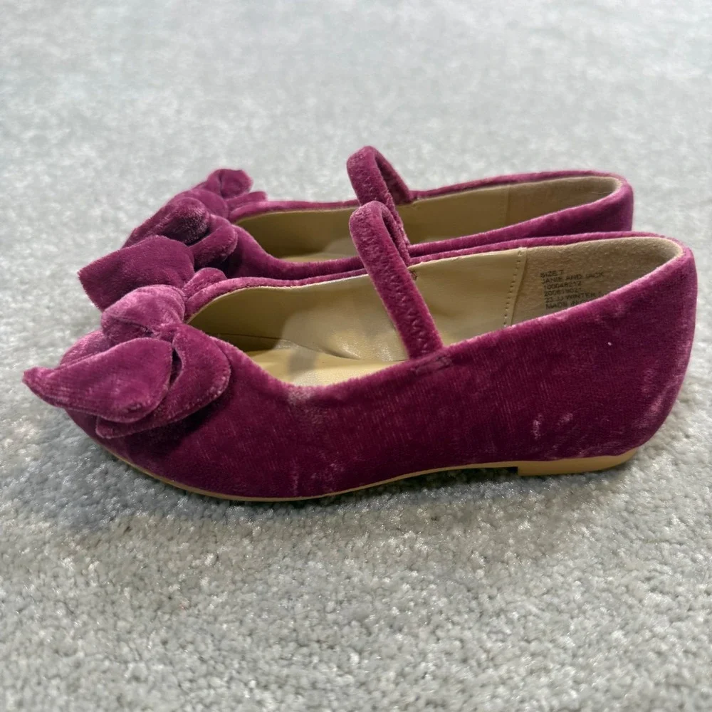 Janie and Jack Velvet Bow Mary Jane Flats Ballet Berry Pink Size 7 Wedding Guest